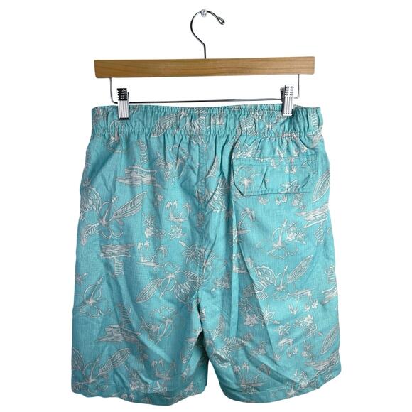 Island Inspired Men's Blue White Floral Pull On Swim Trunks Board Shorts Size M - Picture 2 of 4